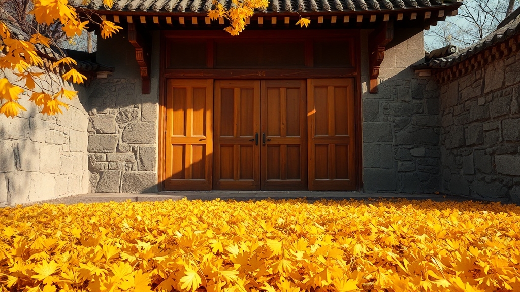 전주향교, 역사 속 은행나무 단풍 (realistic 스타일)