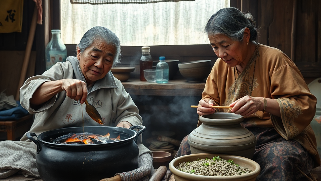 지역별 추어탕: 경상도 vs. 전라도 (realistic 스타일)