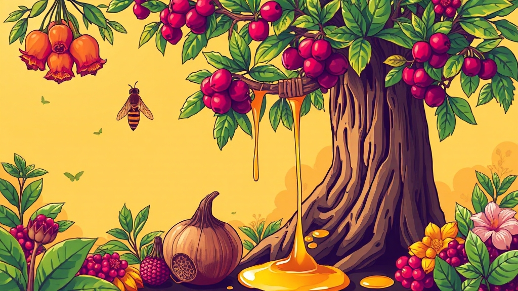 벌나무와 함께 먹으면 좋은 음식 (illustration 스타일)