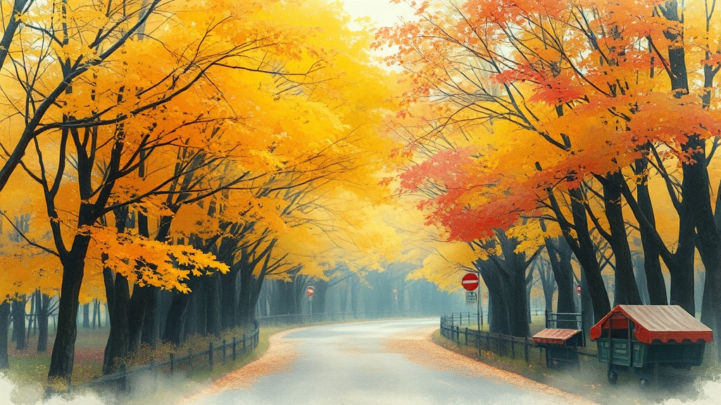 도리마을 은행나무숲: 황금빛 물결 (watercolor 스타일)