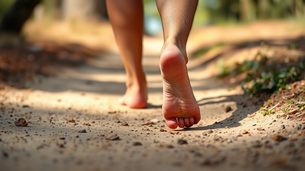 맨발걷기 시 주의사항 및 올바른 실천 방법 (realistic 스타일)