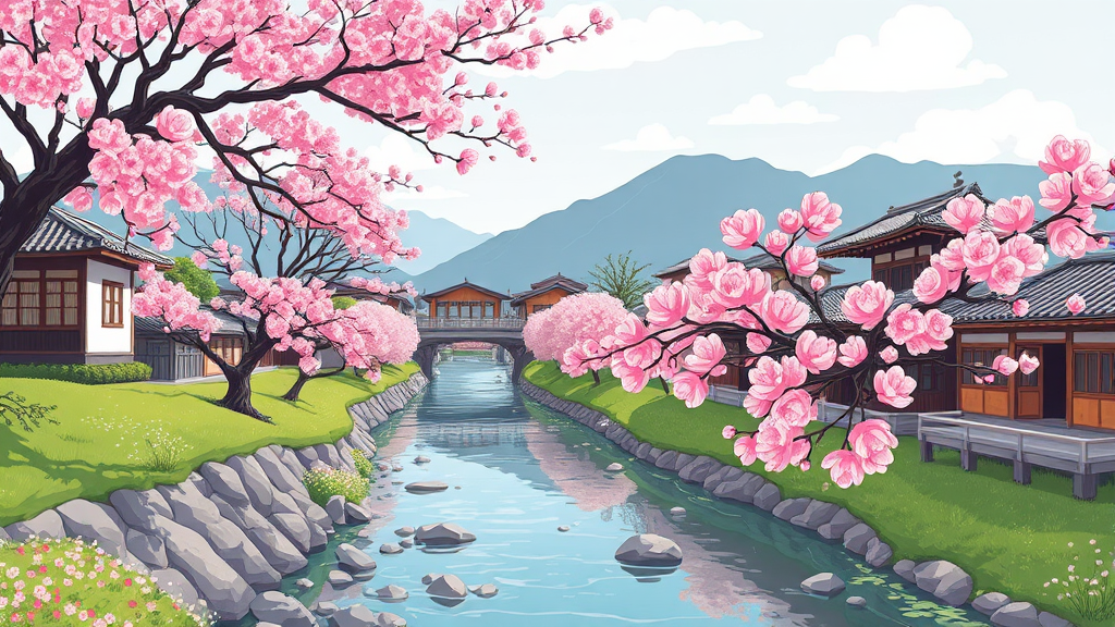 경남의 봄, 매화부터 벚꽃까지 꽃길 따라 걷기 (cartoon 스타일)