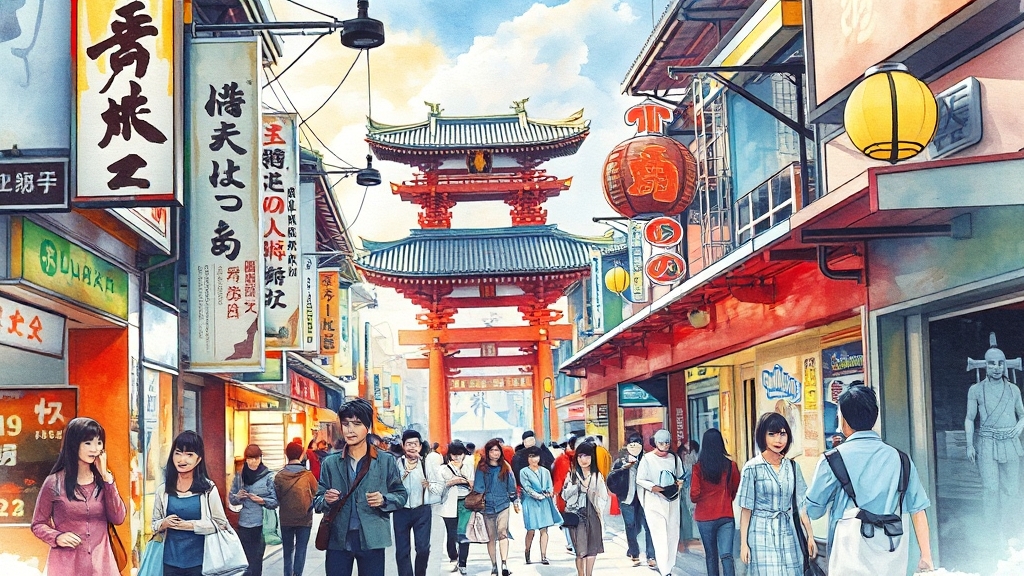 오사카 쇼핑 핫플레이스 (watercolor 스타일)