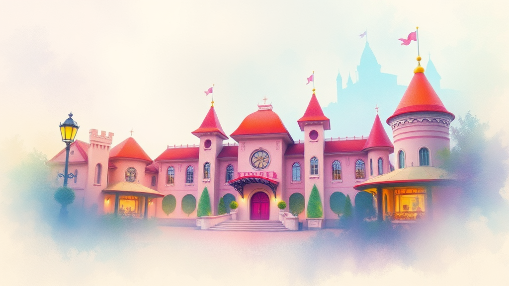 루덴시아 테마파크: 온 가족이 즐기는 체험형 테마파크 (watercolor 스타일)