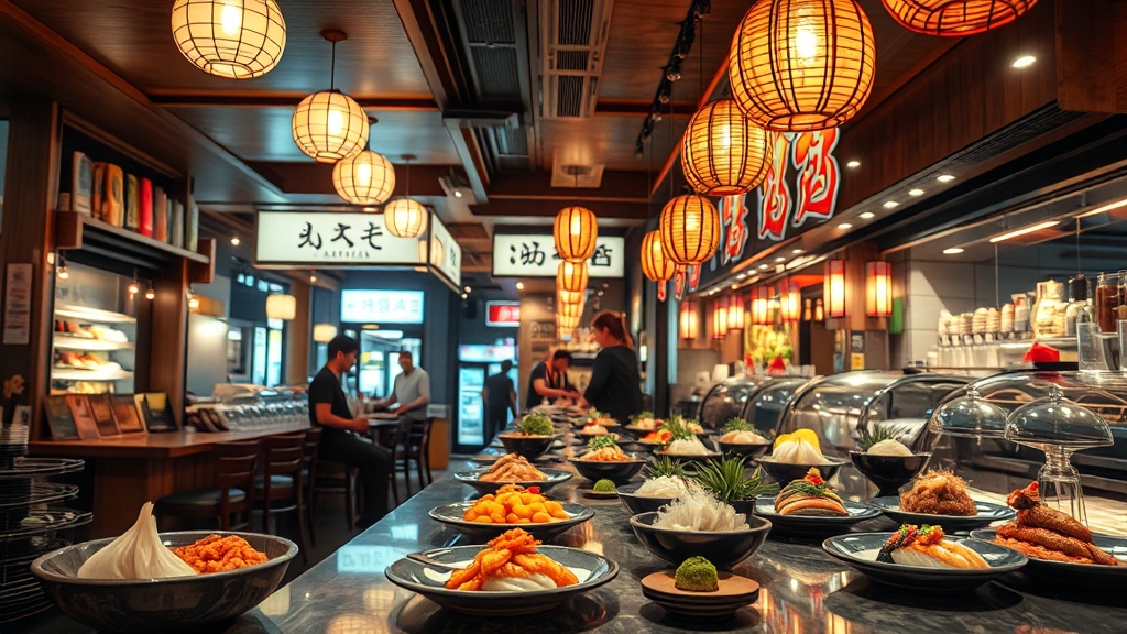 스시 맛집 매장 분위기 및 특징 (realistic 스타일)