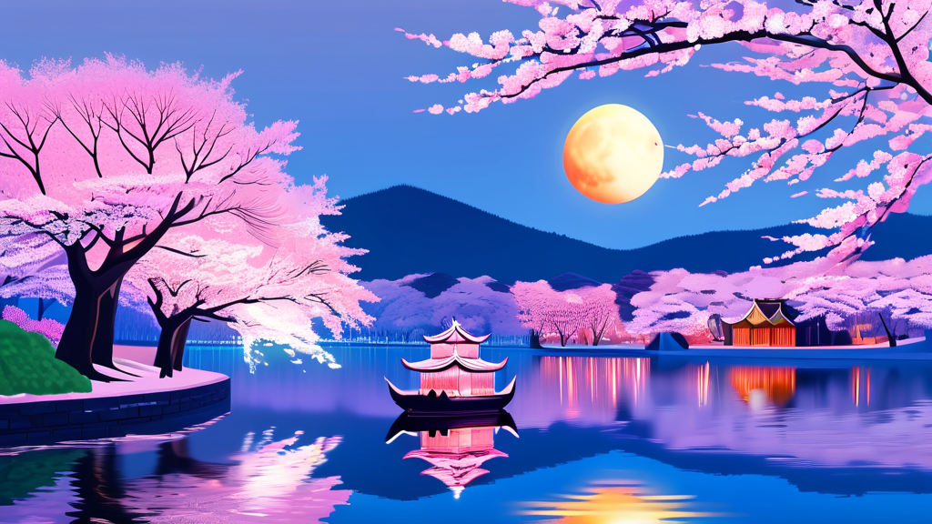 석촌호수 벚꽃 명소: 동호 vs 서호 풍경 비교 (illustration 스타일)