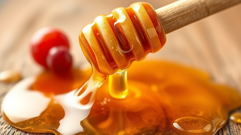 꿀의 단맛과 혈당 상승 원리 (realistic 스타일)