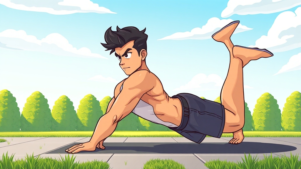 초보 복근 운동 (플랭크, 크런치, 레그 레이즈) (cartoon 스타일)