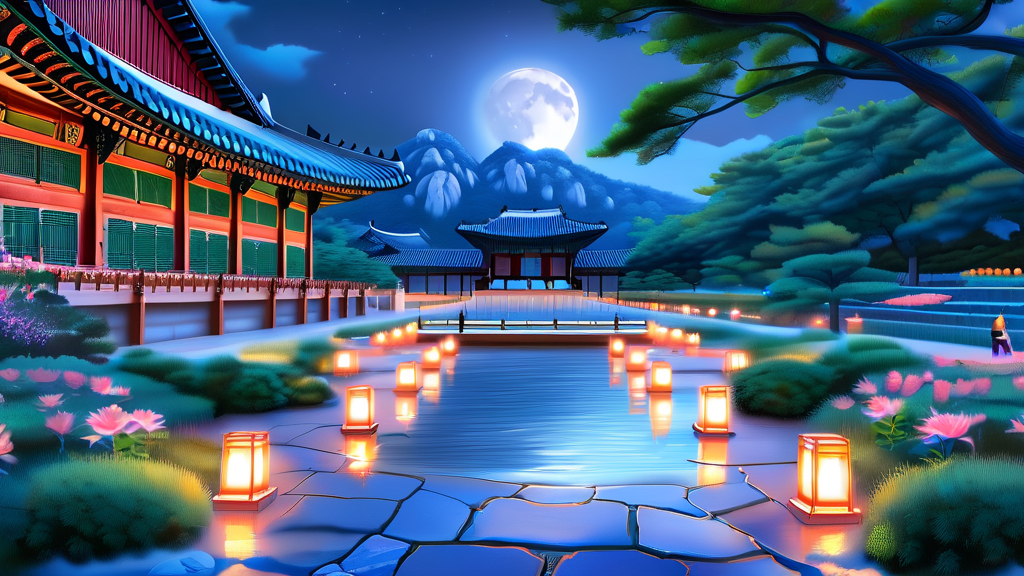창덕궁 달빛기행: 밤의 고궁 산책 (realistic 스타일)
