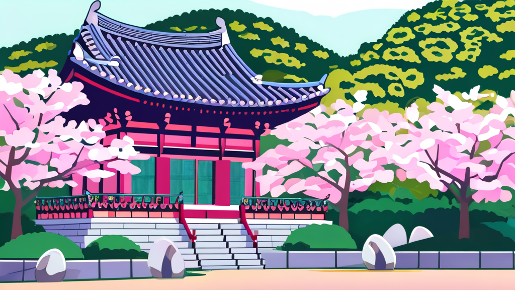 서산의 다채로운 벚꽃 명소 (cartoon 스타일)