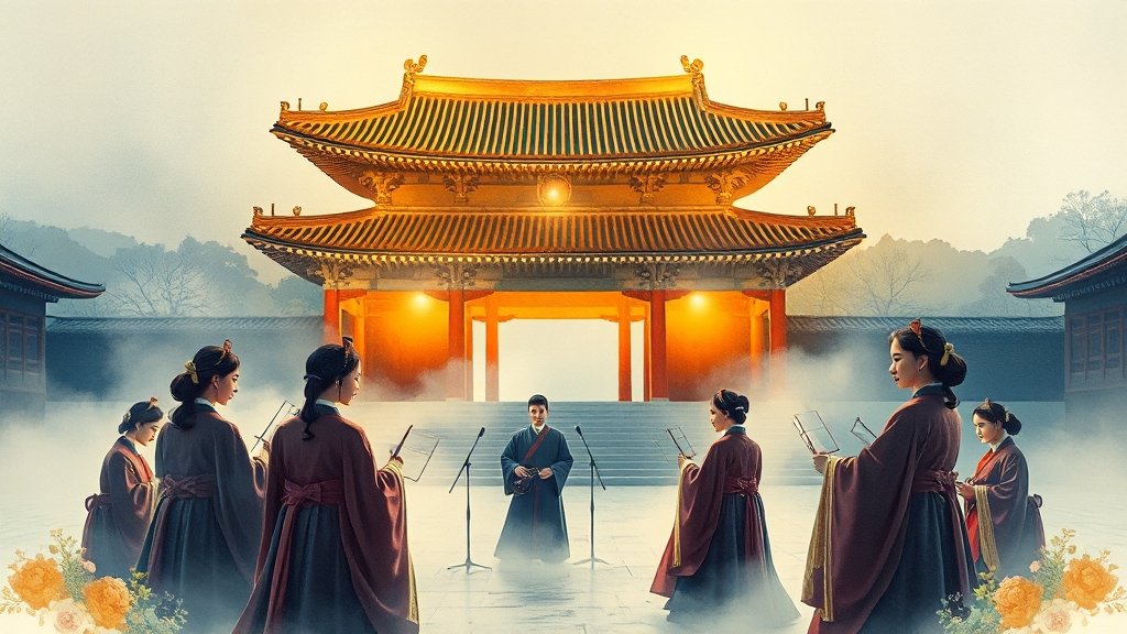 특별 행사 및 궁중 음악 공연 (illustration 스타일)