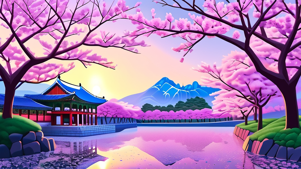 국립서울현충원 & 경복궁: 역사와 함께하는 벚꽃 (illustration 스타일)