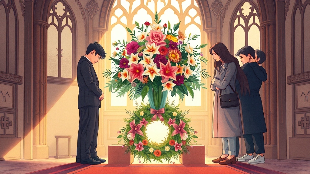 조문 문화 변화와 근조화환 역할 (cartoon 스타일)