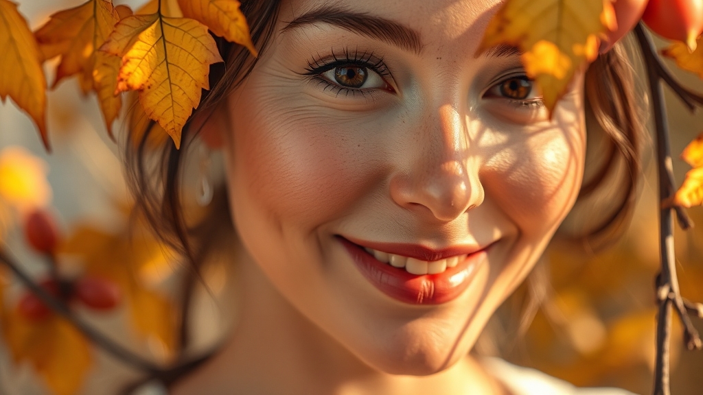 가을 웜톤 피부 관리법 (realistic 스타일)