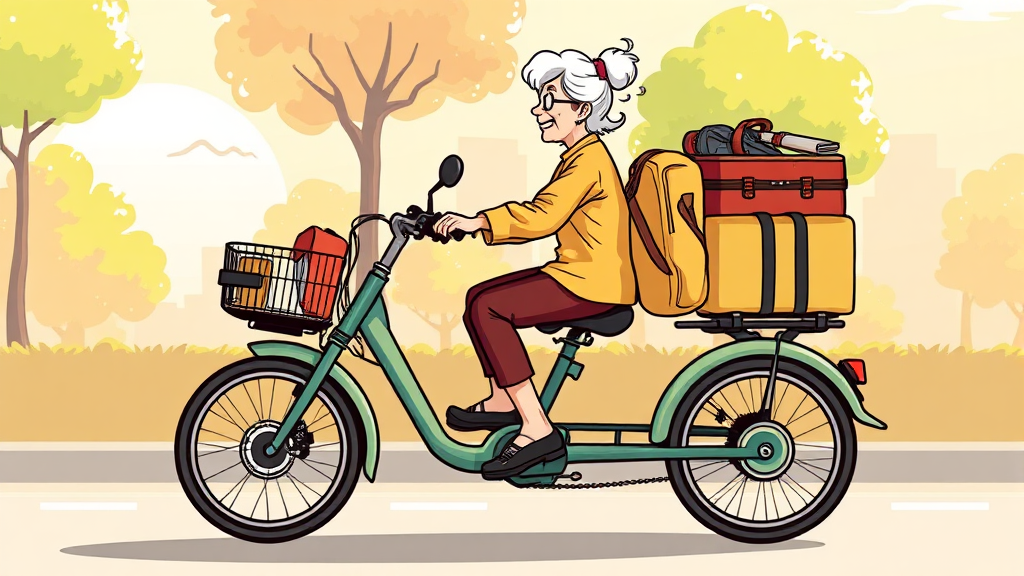 세발 전기자전거 장점 (cartoon 스타일)