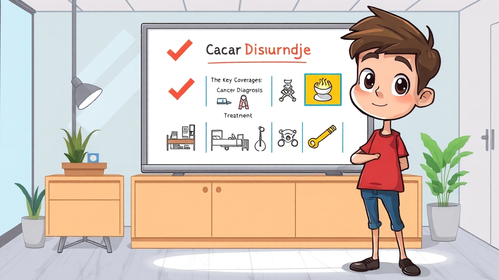 암 보험 가입 전, 핵심 보장 항목 확인 (cartoon 스타일)