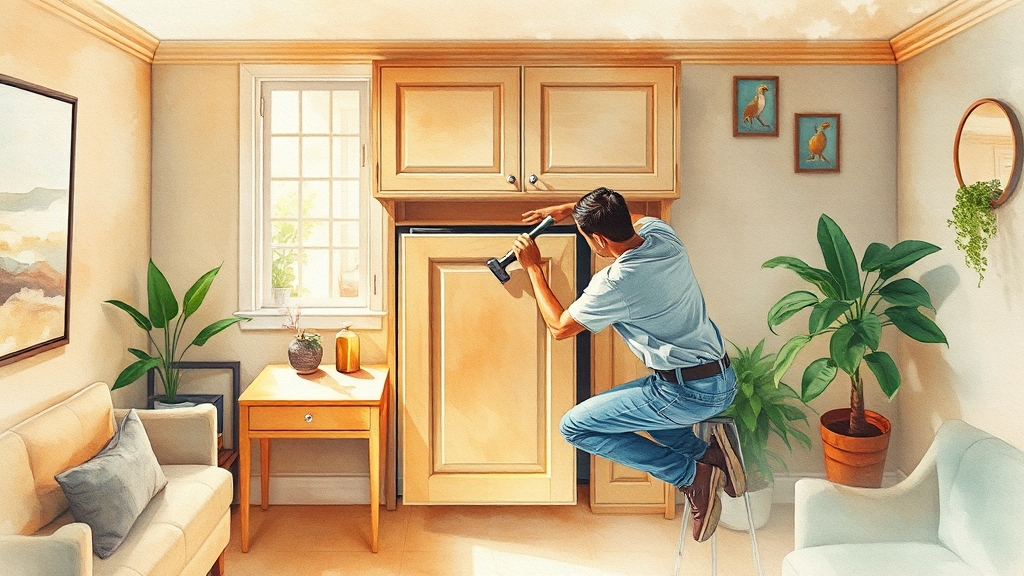 하부장 & 도어 설치, 핵심 기술은? (watercolor 스타일)