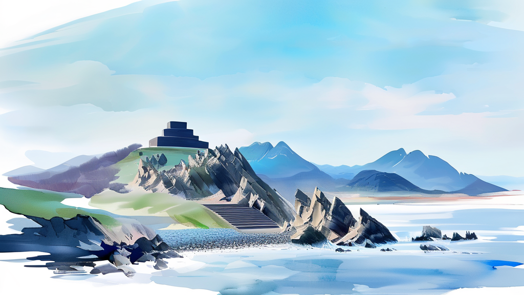 백두산과 고구려 유적: 역사와 자연의 만남 (watercolor 스타일)