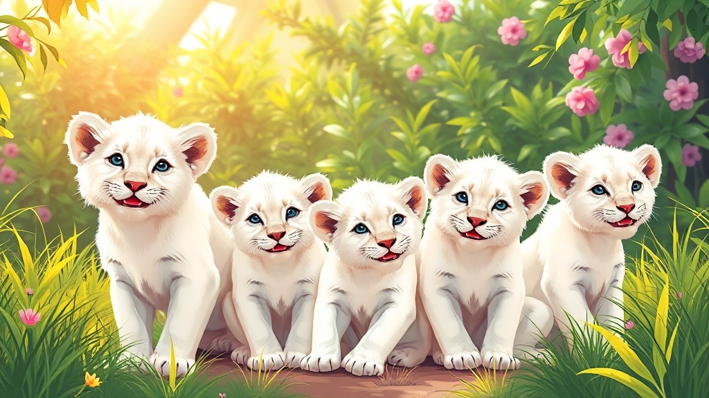 백사자 삼둥이: 성장 일기 (illustration 스타일)