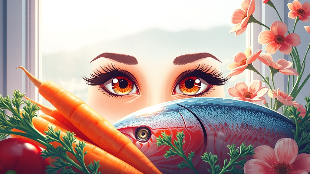 눈 건강에 좋은 영양소와 식품 (illustration 스타일)