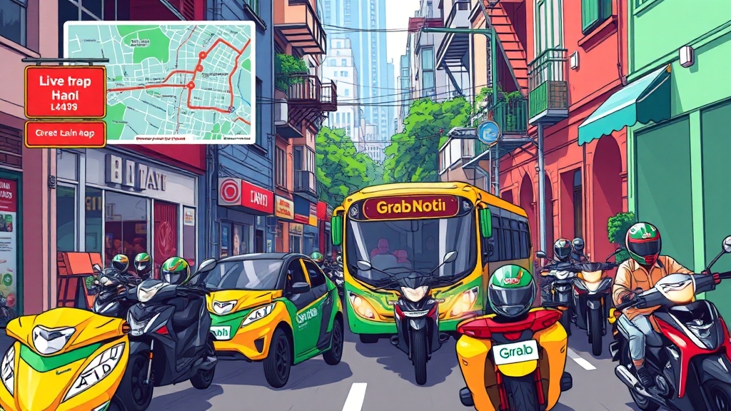 하노이 교통: 그랩 & 버스 활용법 (cartoon 스타일)