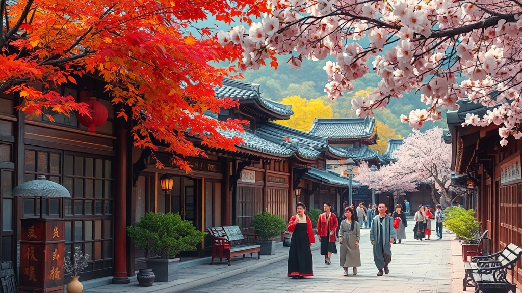 봄 벚꽃과 가을 단풍이 아름다운 한국민속촌 산책길