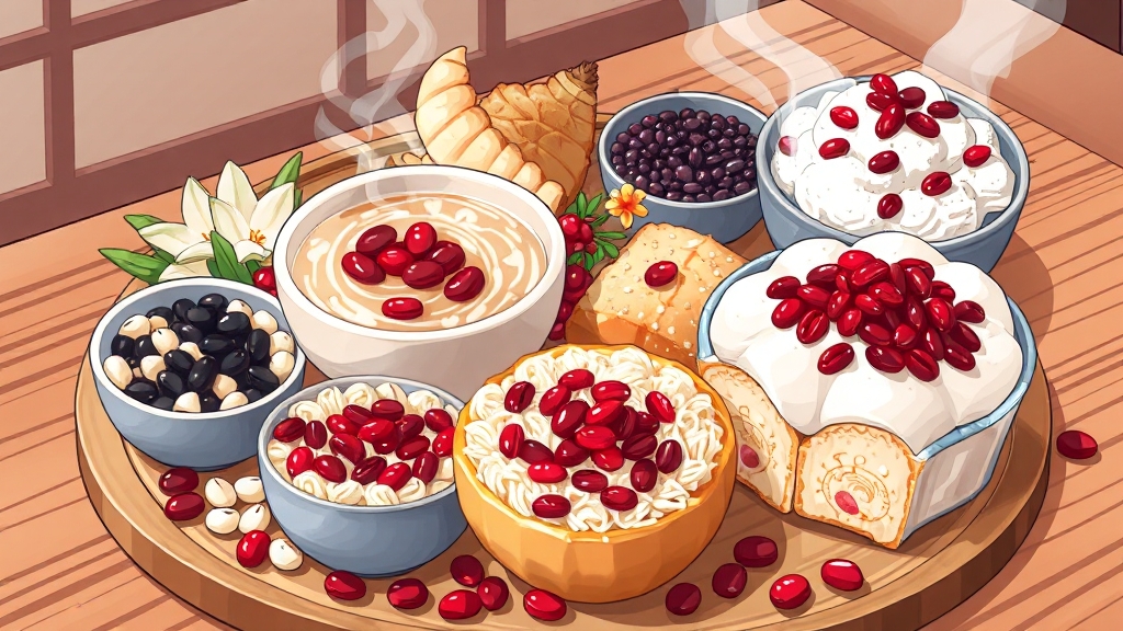 팥 종류 & 활용법: 삶은 팥, 팥가루 레시피 (cartoon 스타일)