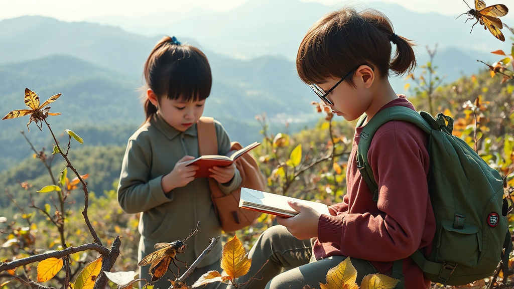 등반 중 자연 학습 활동 (realistic 스타일)