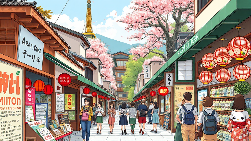 아라시야마 맛집 & 기념품: 여행의 즐거움을 더하다 (illustration 스타일)