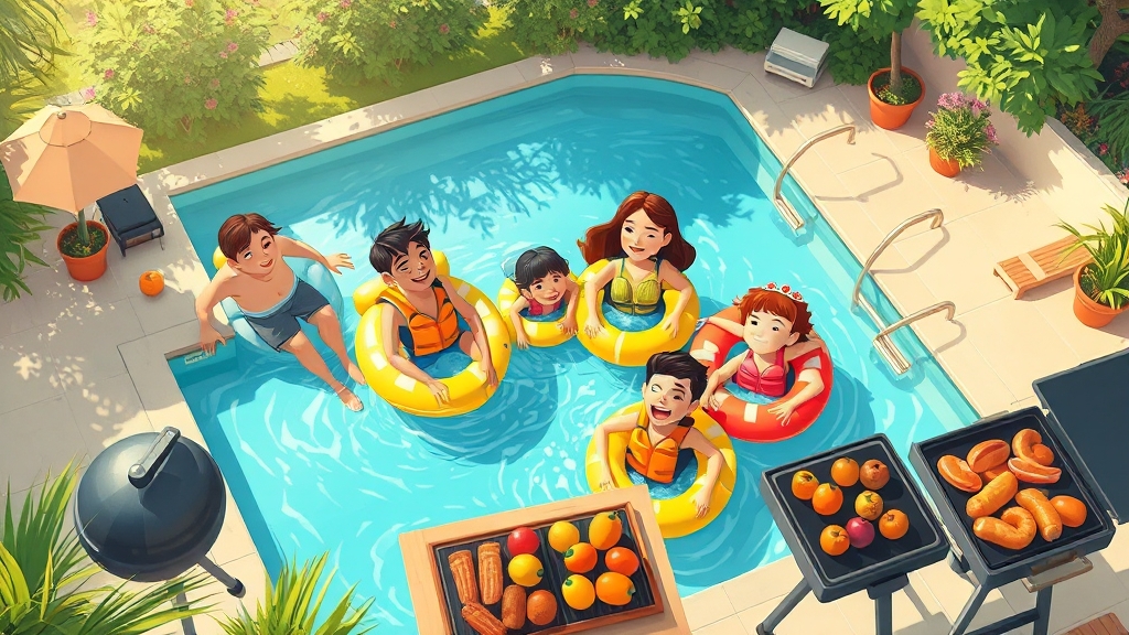 수영장 및 부대시설 안내 (cartoon 스타일)