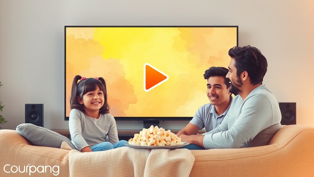 쿠팡플레이 TV 연결 및 앱 활용 (watercolor 스타일)