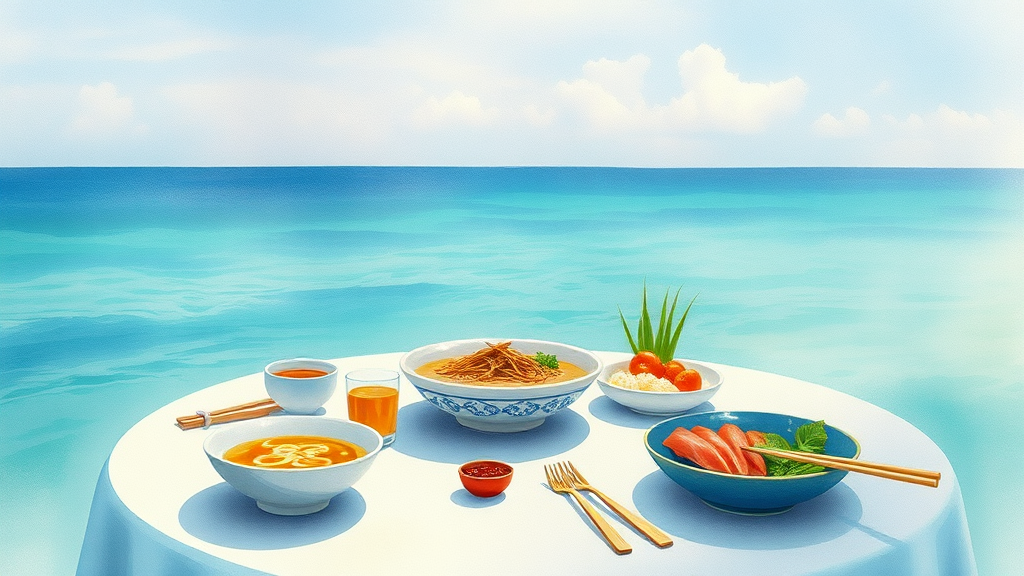 오키나와 맛집 탐방 (watercolor 스타일)