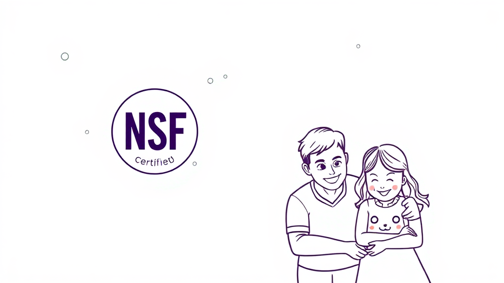 NSF 인증 종류별 정수 성능 (illustration 스타일)