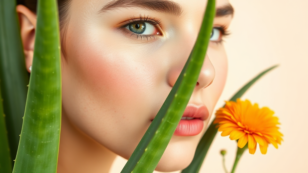 피부 진정을 돕는 성분과 제품 (realistic 스타일)