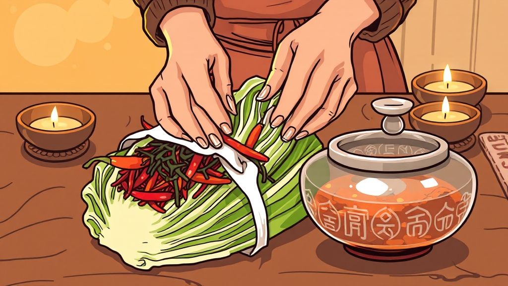 배추 버무리기 & 양념 노하우 (cartoon 스타일)