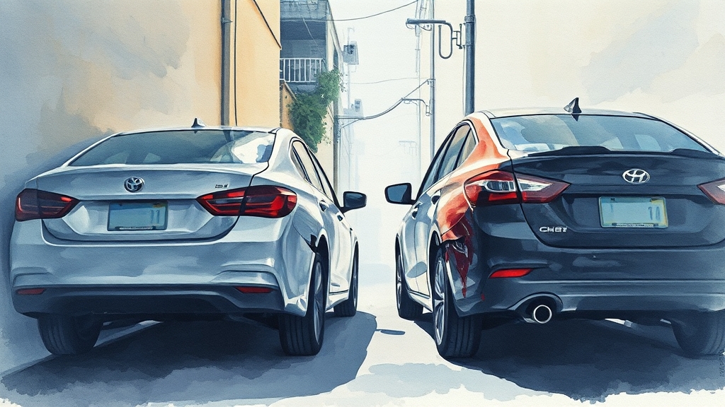 이중 주차 사고, 과실은? (watercolor 스타일)