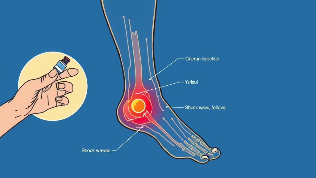 족저근막염 치료 방법: 의료적 치료 (illustration 스타일)