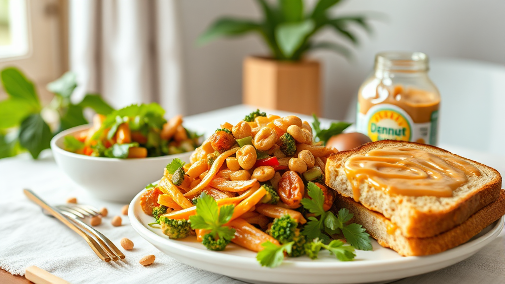 치매 예방을 위한 땅콩 활용 식단 (realistic 스타일)