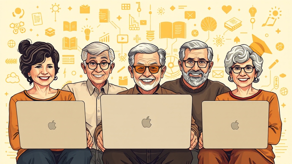 중장년 맞춤형 교육, 어떤 것들이 있을까요? (illustration 스타일)