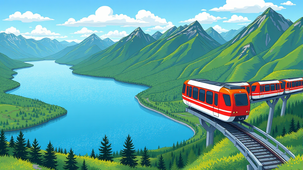 예당호 모노레일: 호반 위를 유영하는 짜릿함 (cartoon 스타일)