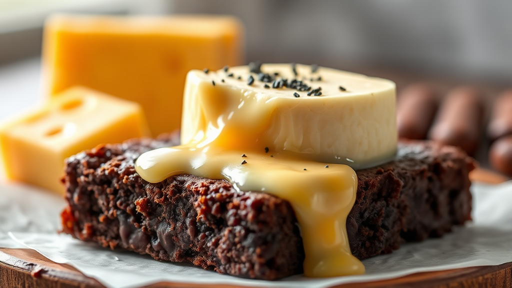 기존 맛과 비교: 새로운 치즈 브라우니의 매력 (realistic 스타일)
