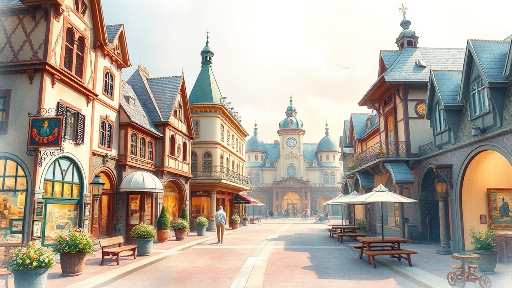 루덴시아 테마파크: 다채로운 즐길 거리와 갤러리 탐방 (watercolor 스타일)