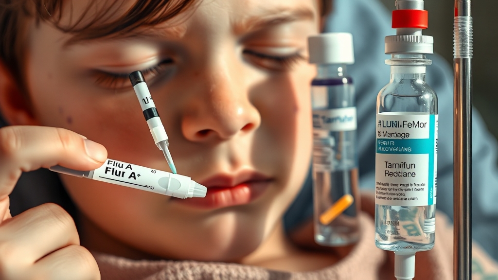 A형 독감 진단과 치료 (타미플루, 수액) (realistic 스타일)