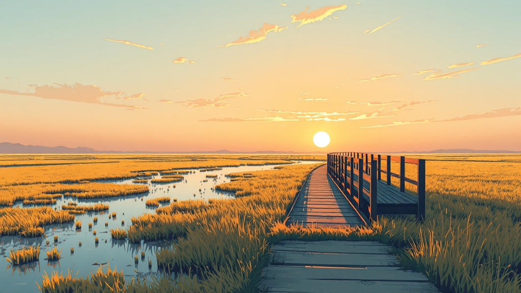 산책로 및 주변 환경 (illustration 스타일)