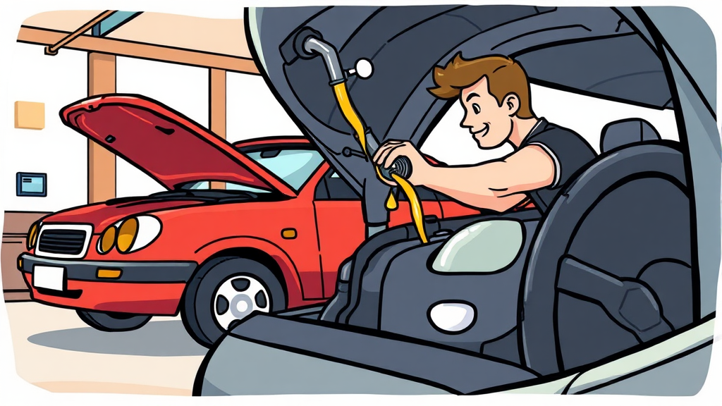 엔진오일 교환 및 차량 점검 (cartoon 스타일)