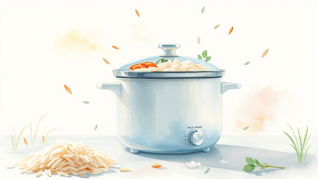 저당밥솥 사용 시 주의사항 (watercolor 스타일)