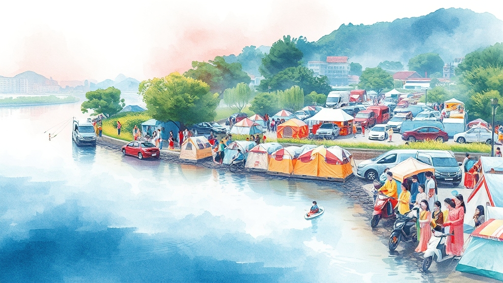 축제장 안내 (위치, 편의시설, 주차) (watercolor 스타일)