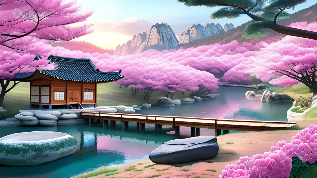 전남 산청: 동의보감촌과 황매산 철쭉의 화려함 (realistic 스타일)