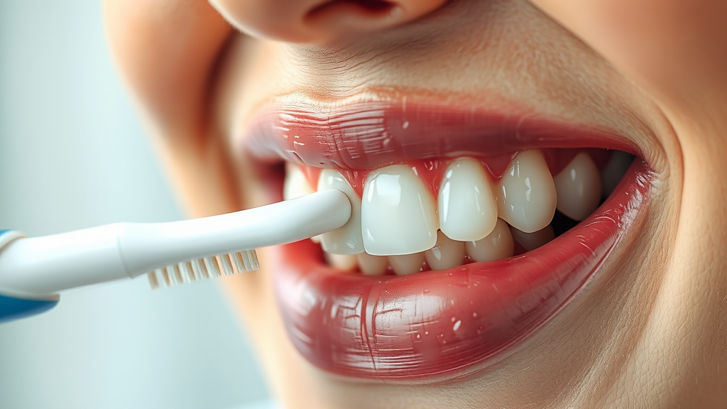 미백 치약 사용 시 주의사항 (realistic 스타일)