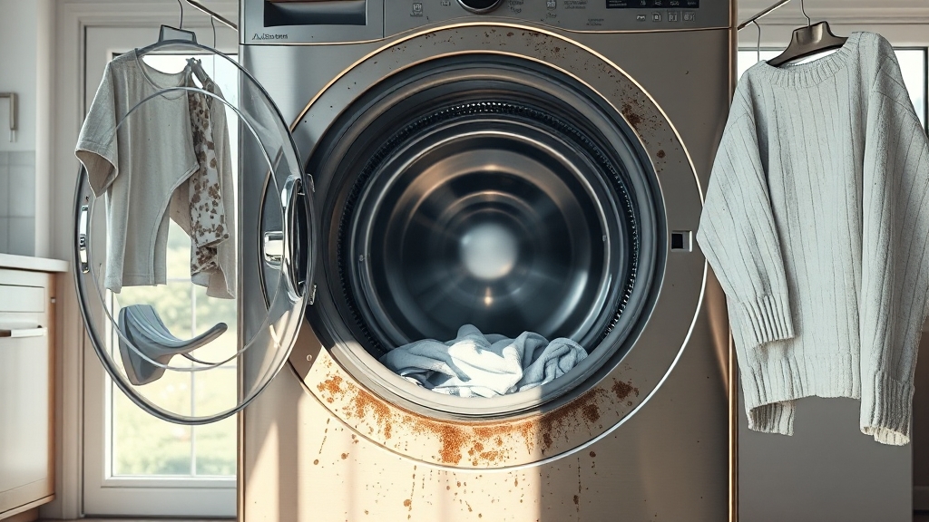 세탁기 오염 원인과 문제점 (realistic 스타일)